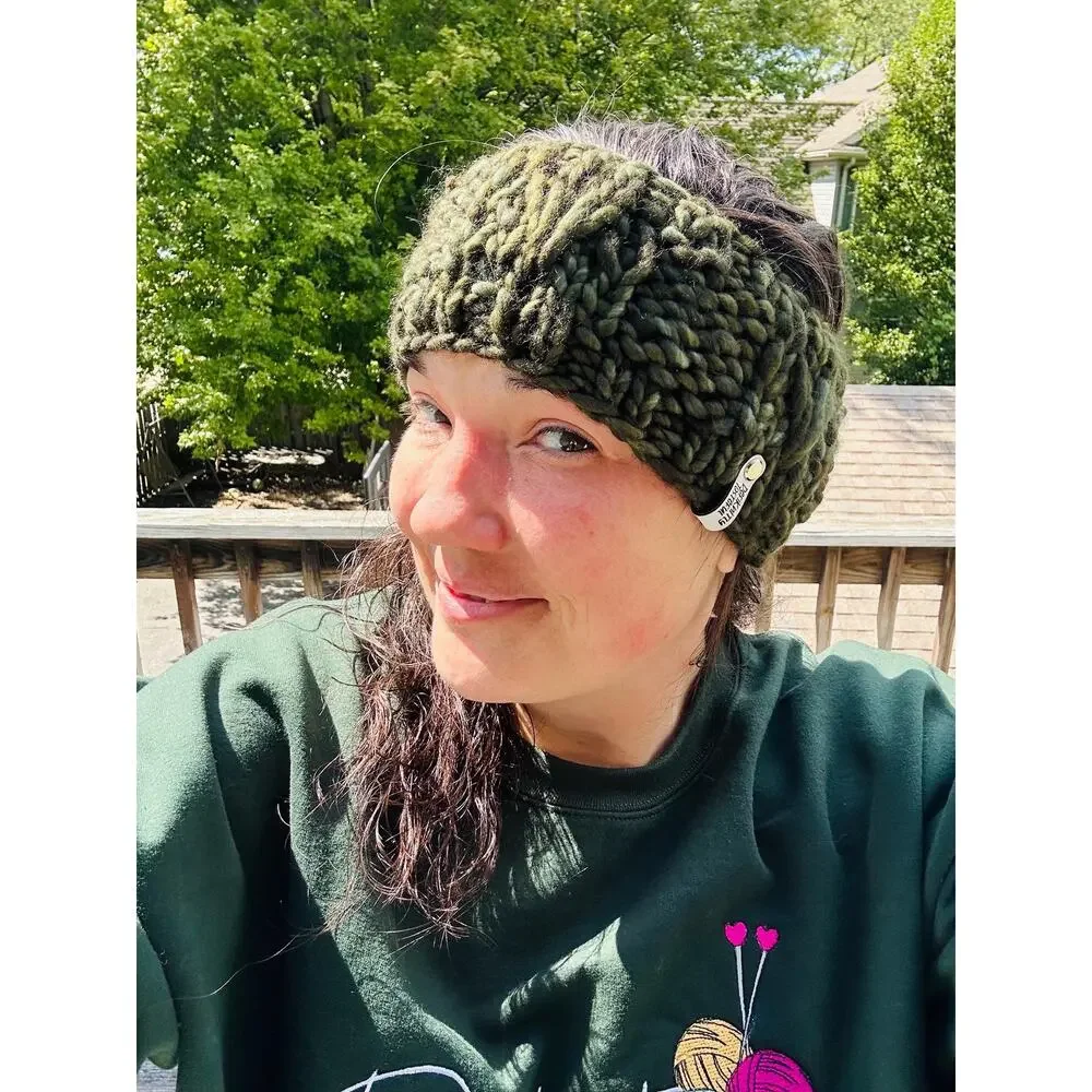 Hand Knit Merino Wool Headband: Lake Erie Headband in Olive